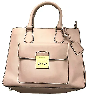 Michael Kors Dr Satchel Tote Pink Leather Double Straps Zipped Golden • $49