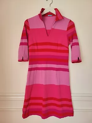 J. McLaughlin Size SMALL Dress STRIPES Pink Red Print Catalina Cloth Collar • $35
