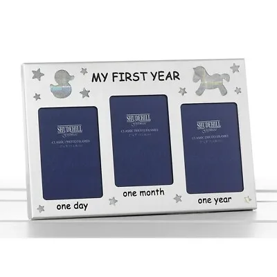 My First Year Baby Silver Photo Frame 3 Picture 2x3in  Present New Baby Gift  • £5.29