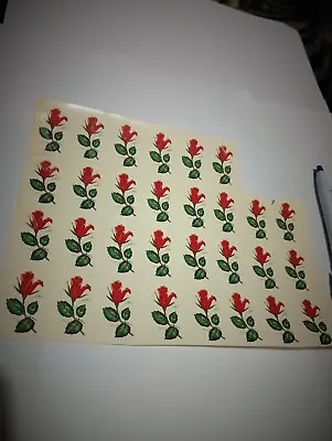 Vintage Water Transfer Ceramic Decals 30 Small Single Red Roses Flowers. • $8