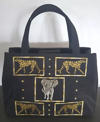 Vintage Marlo Handbag African Motif Studded Elephant And Leopard Embroidered • $18