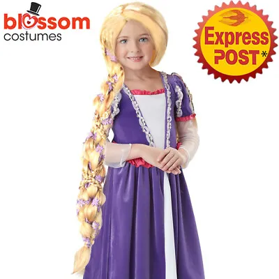 W270 Rapunzel Tangled Hair Child Girls Disney Fancy Costume Wig With Flowers • £28.26