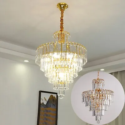 Luxury Gloden Crystal Chandelier LED Pendant Light Ceiling Hanging Light Decor • $49.41