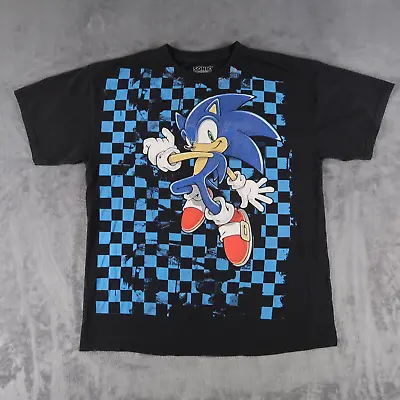 Vintage Sonic The Hedgehog Sega Video Game AOP Front T Shirt L Large Black • $17.50