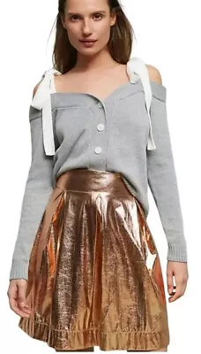 NWT Anthropologie Moulinette Soeurs Rose Gold Metallic Foil Skirt Size L Large • $23