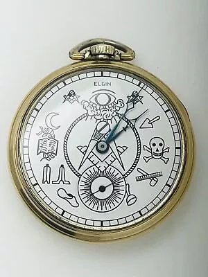 10k RG ELGIN MASONIC DIAL POCKET WATCH -CIRCA 1917 • $289