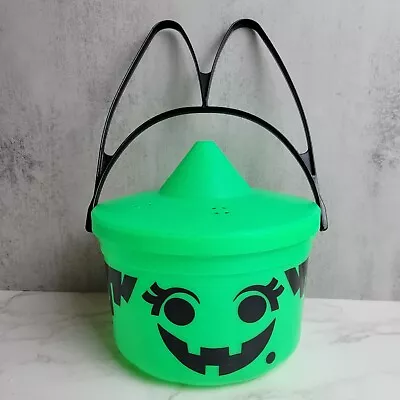 VINTAGE 1986 McDonalds HALLOWEEN BUCKET Green Witch Spider Happy Meal Pail W Lid • $17.99