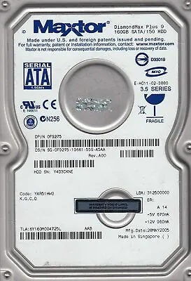 Maxtor DiamondMax Plus 9 160GB 7200RPM SATA/150 HDD 6Y160M0 • £45