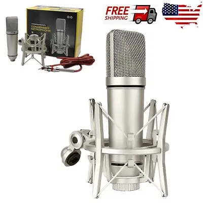 Large Diaphragm Studio Condenser Microphone With Shockmount U87 Cardioid Mic US • $35.20