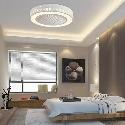 20'' Modern LED Ceiling Fan Light Remote Semi Flush Mounted Dimmable Chandelier  • $50.35