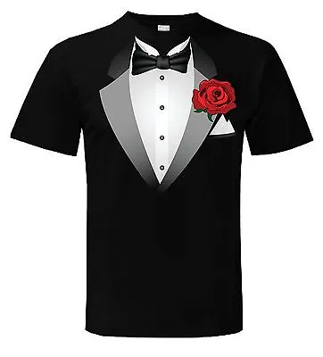 TUXEDO T-SHIRT - Fancy Dress Outfit Stag Party Tux - FREE POSTAGE - Sizes S-XXXL • £12.95