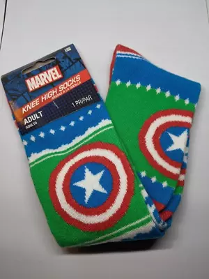 Marvel Captain America Ugly Sweater Style Christmas Socks Adult Knee High - NEW • $3.95