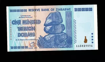 Zimbabwe 100 Trillion Dollar Banknote. Genuine UNC AA Serial Number UV Checked! • £119.95