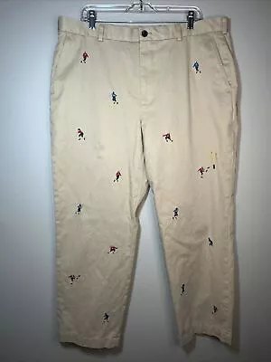 BROOKS BROTHERS Men's Embroidered Football Khaki Chino Pants 40 X 29.5 Cotton • $45