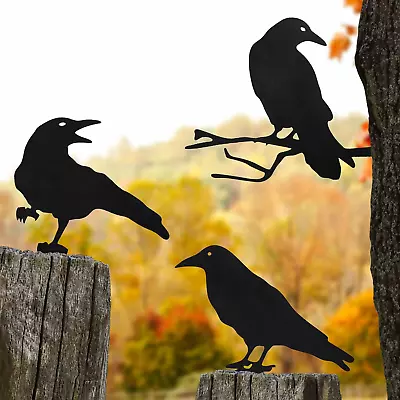 Raven Christmas Decor Outdoor Crow Yard Art Exterior Rustic Metal Black Bird Min • $33.39