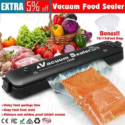 Automatic Vacuum Sealer Food Packing Machine With 15PCS Vaccum Food Bags AU Plug • $16.95