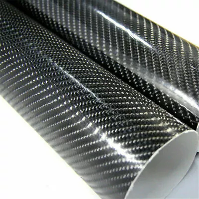 50cm X1.52M Gloss Black Carbon Fibre Fiber Vinyl Car Wrap Air Release Film 6D AU • $13.99