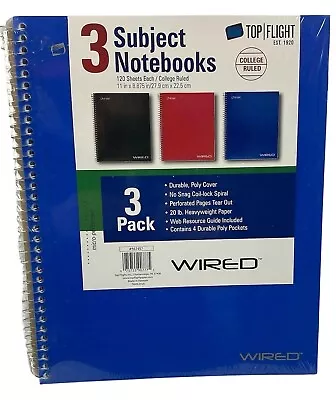 Top Flight Wired 3 Subject Notebook 3Pk 120 Sheets Each College Ruled 20lb Paper • $10