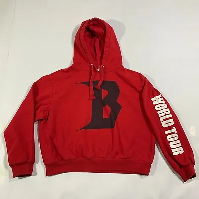 Justin Bieber World Tour Hoodie Womens Large Red Music Concert Sweater Fleece • $11.90