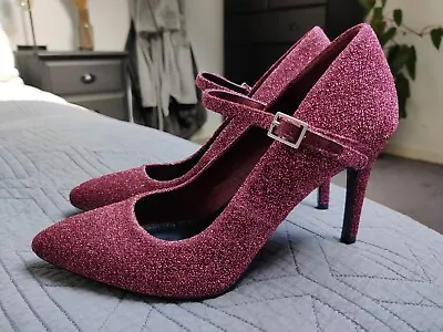 M&S Collection Stiletto Pink Glitter Mary Janes 4.5 Insolia Shoes Heels  • £4.99
