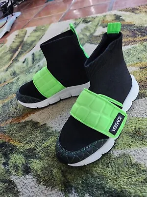 AUTHENTIC Versace Trigreca Slip On Sock Sneakers Upcycle Green Sz 35 NEW W/o Box • $249.99