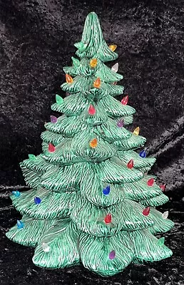 Vintage 15” Green Ceramic Christmas Tree Lighted With Lights No Base • $74.99