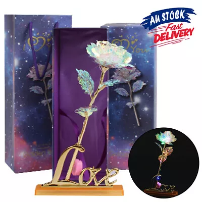 $14.65 • Buy Love Gold Valentine's Rose With Base Luminous Flower Mother's Day Gift Galaxy