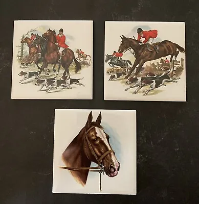 3 X Vintage Equestrian Fox Hunt H & R Johnson England Decorative Tiles Horses • $36.95