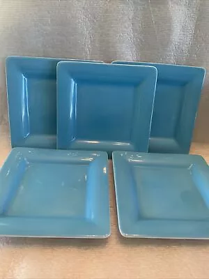 Villeroy & Boch Wonderful World Aqua  Square Side  Plate Set 5.  6.25” Near Mint • $40