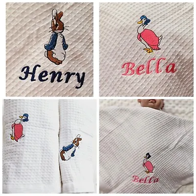 Personalised Embroidered Beatrix Potter 100% Cotton White Blanket • £18