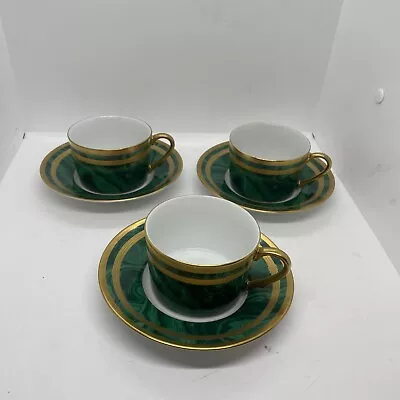 Christian Dior Gaudron Malachite Green 3 Sets Cup & Saucer 54985 • $125