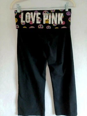 $13.99 • Buy VICTORIA SECRET YOGA PANTS BLACK S Lounge Foldover Leggings Logo Love Bling
