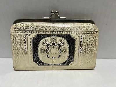 Wallet Small Coin Purse Vintage Italian Leather Embossed White Gold Mid Century • $24.98