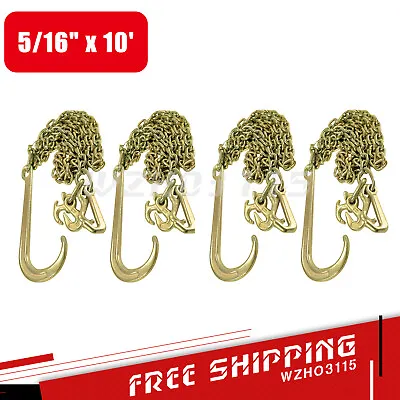 (4) Tow Chain J Hook Long Shank With T J & Grab Hook 5/16''x10' G70 • $162.99