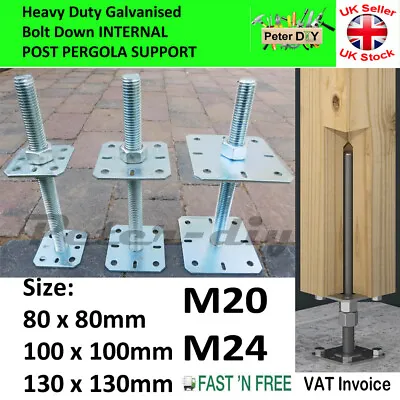 HEAVY DUTY Galvanised Bolt Down INTERNAL PERGOLA SUPPORT Adjustable Height:250mm • £10.47