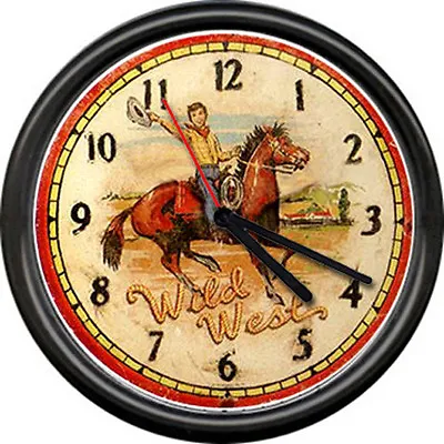 Retro Vintage Western 50's Horse Wild West Cowboy Boy's Rodeo Sign Wall Clock • $26.95