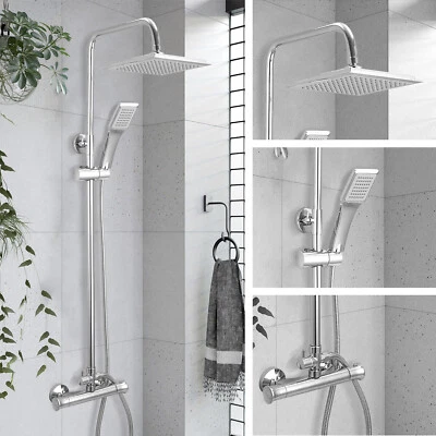£32.29 • Buy Bathroom Thermostatic Exposed Shower Mixer Twin  Head Square Bar Set Chrome