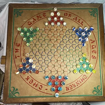 1937 Chinkerchek Wooden Game Board Chinese Checkers Vintage Brown Mfg • $39.99