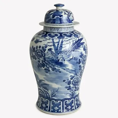 $324.99 • Buy Blue And White Floral Bird Motif Porcelain Temple Jar 19 