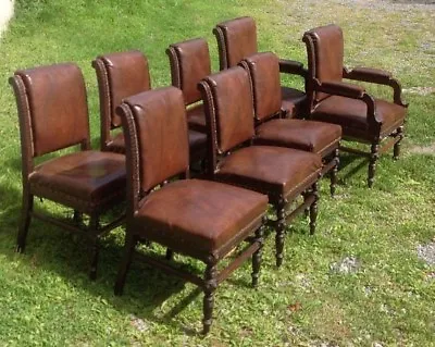 Set Of 8 Carved Oak Dining Chairs • $1850