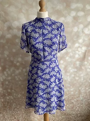 Oasis Dress Sz 8 Tea Blue Wedding Floral Spring Holly Willoughby See Description • £20