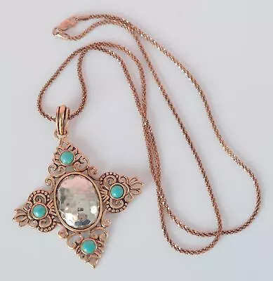 Barse Rose Gold Plated Sterling Silver Turquoise Maltese Cross Pendant Necklace • $89