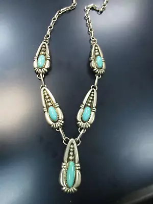 Vintage Native American Navajo Sterling Turquoise Pendant Necklace 20  • $187