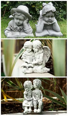 Boy And Girl Garden Ornaments Lawn Statues Hand Cast Figures Decor Antique • £15.99