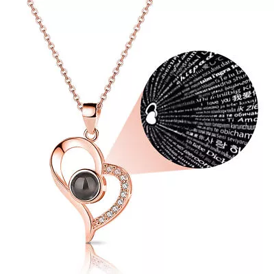 RoseGold Plated 100 Language I Love You Projection Heart Pendant Necklace • $4.99