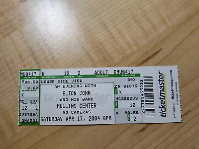 Music Memorabilia ELTON JOHN Concert Ticket Stub MULLINS CENTER 2004 Ex Cd • $9.50