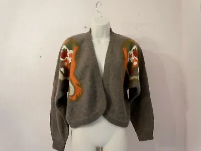 LESLIE FAY Sportswear Brown Lambswool/Angora Long Sleeve Open Front Sweater Sz P • $12.99