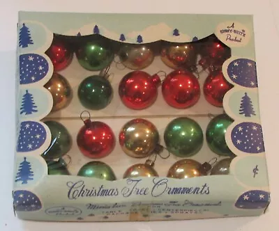 VTG  Mini Mercury Glass Xmas Ornament Shiny Brite Box 20 Balls 20mm REd Green Go • $26