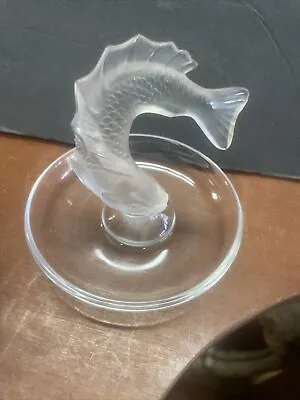 Lalique Signed Frosted Crystal Art Glass Fish Ring Holder Jewelry Dish  • £66.53
