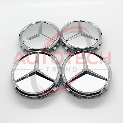 $16.99 • Buy Set Of 4 Mercedes-Benz Silver/Chrome Wheel Center Caps - 75MM AMG WREATH